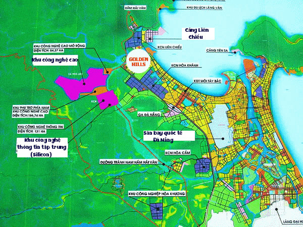 Vị trí dự án Vinhomes Golden Hills Đà Nẵng tại trung tâm khu đô thị Tây Bắc, gần cảng Liên Chiểu và Silicon Valley Đà Nẵng